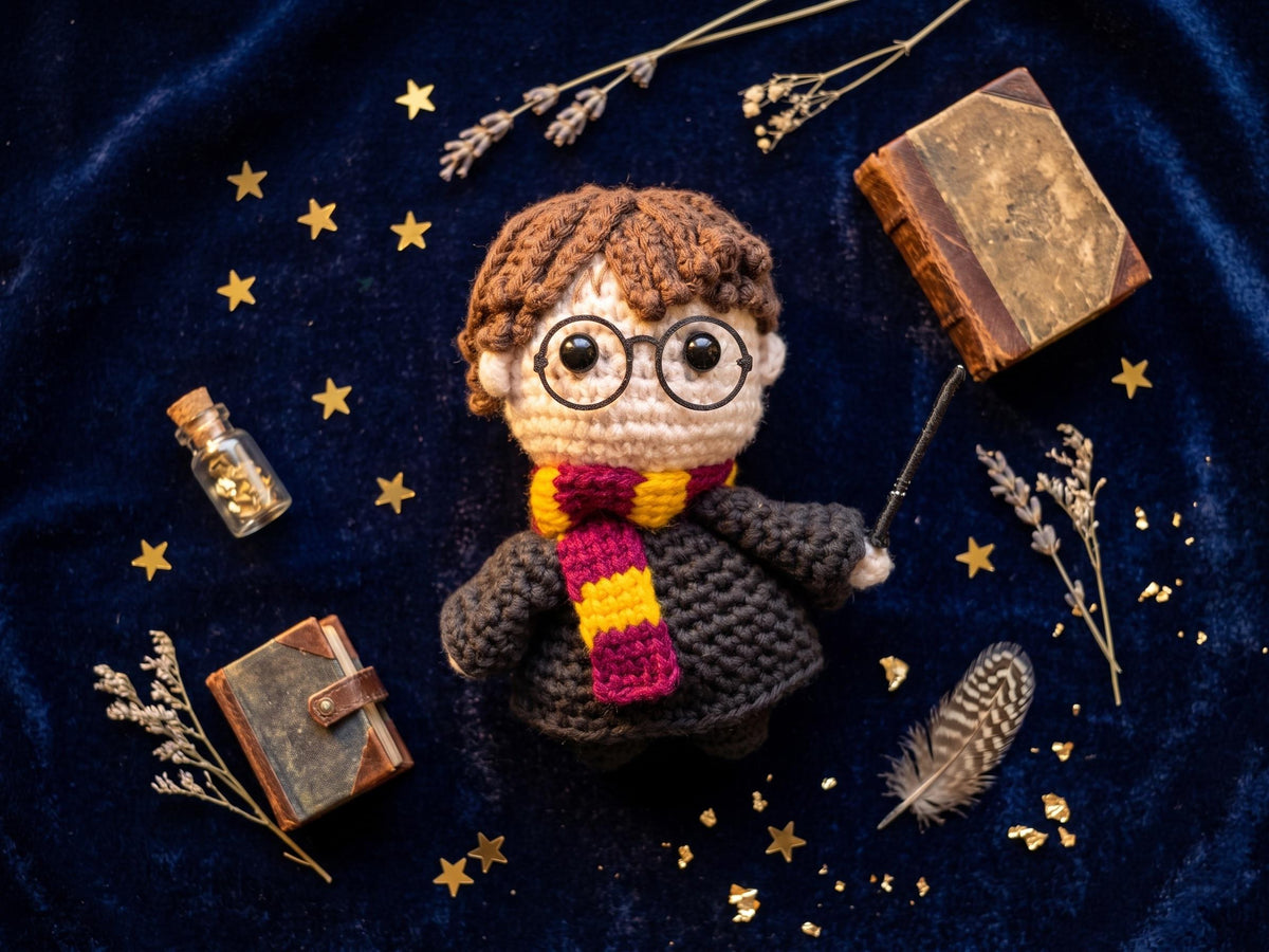 Crochet Wizard Boy Doll | Handmade Boy with Glasses Amigurumi | Magical Boy Plush Toy | Book Lover Gift | Fandom Gift | Collector Toy