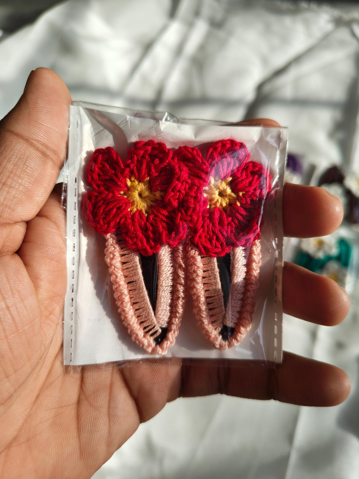 Crochet Flower Hair Clips | Handmade Floral Appliques, Peaceful Shades, Boho Style