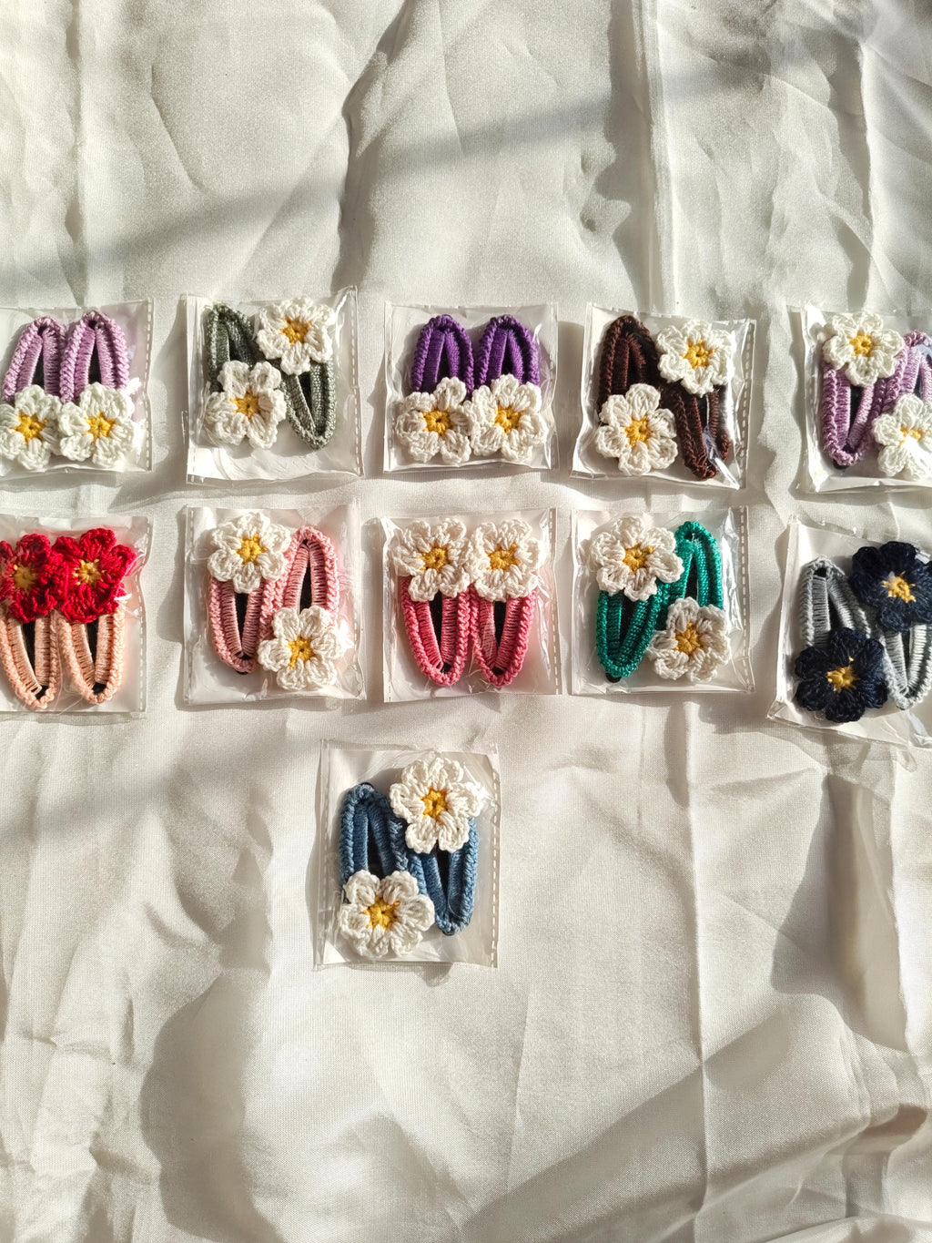 Crochet Flower Hair Clips | Handmade Floral Appliques, Peaceful Shades, Boho Style