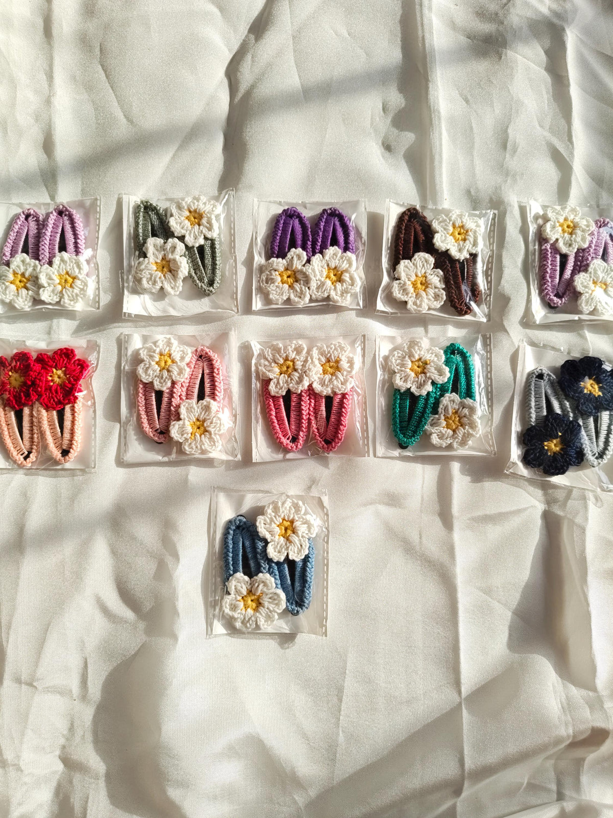 Crochet Flower Hair Clips | Handmade Floral Appliques, Peaceful Shades, Boho Style