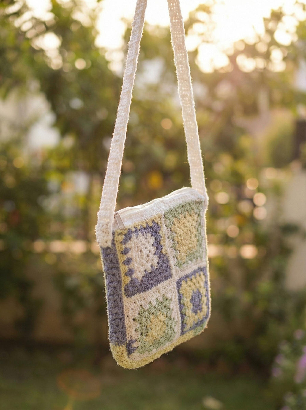 Handmade Crochet Granny Square Sling Bag | Y2K Boho Purse