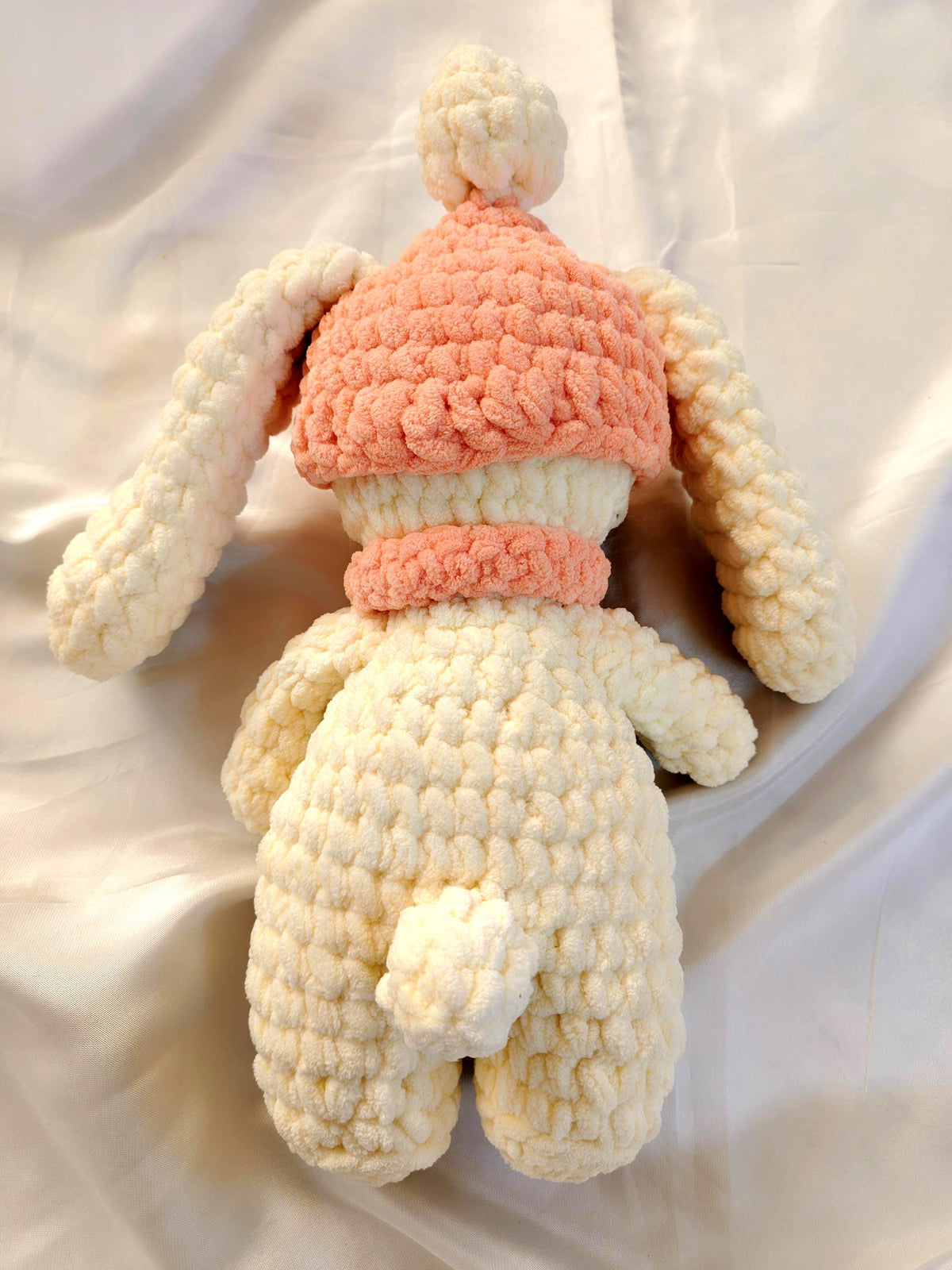 Crochet Bunny Toy | Soft Velvet Amigurumi Rabbit, Pink Hat Scarf (15 inches)