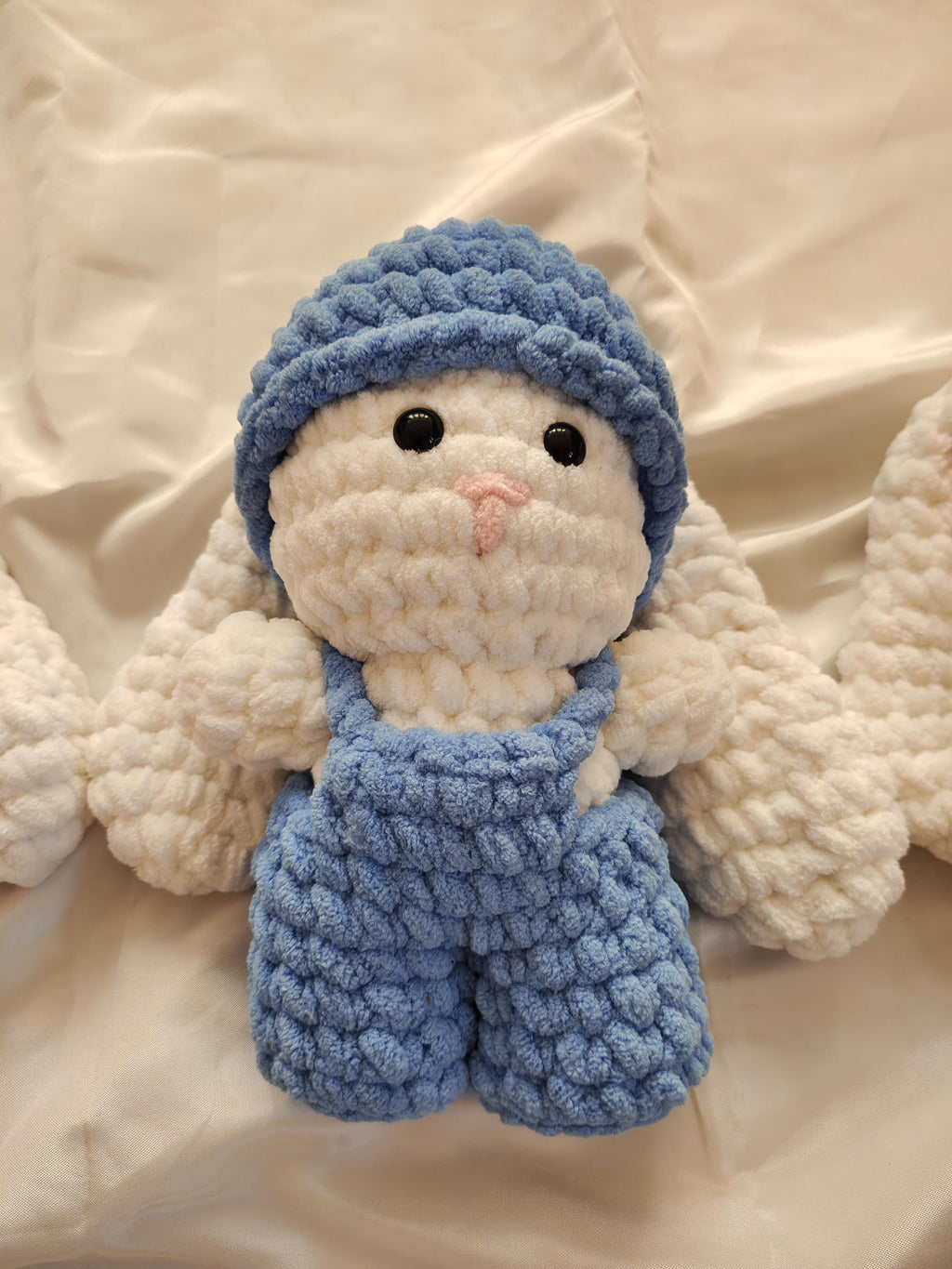 Crochet Dressed Bunny Doll | Handmade Amigurumi Rabbit | Soft Chenille Plush | Baby Shower Gift | Pink Blue | 12 Inch