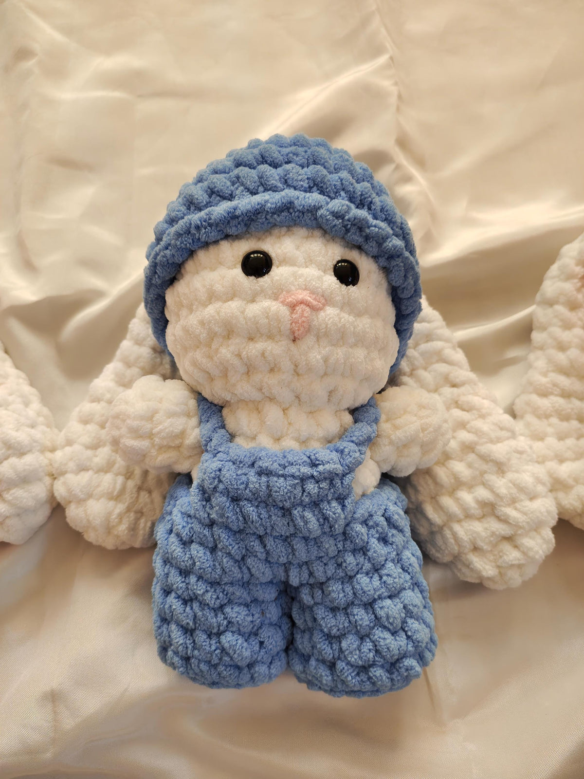 Crochet Dressed Bunny Doll | Handmade Amigurumi Rabbit | Soft Chenille Plush | Baby Shower Gift | Pink Blue | 12 Inch