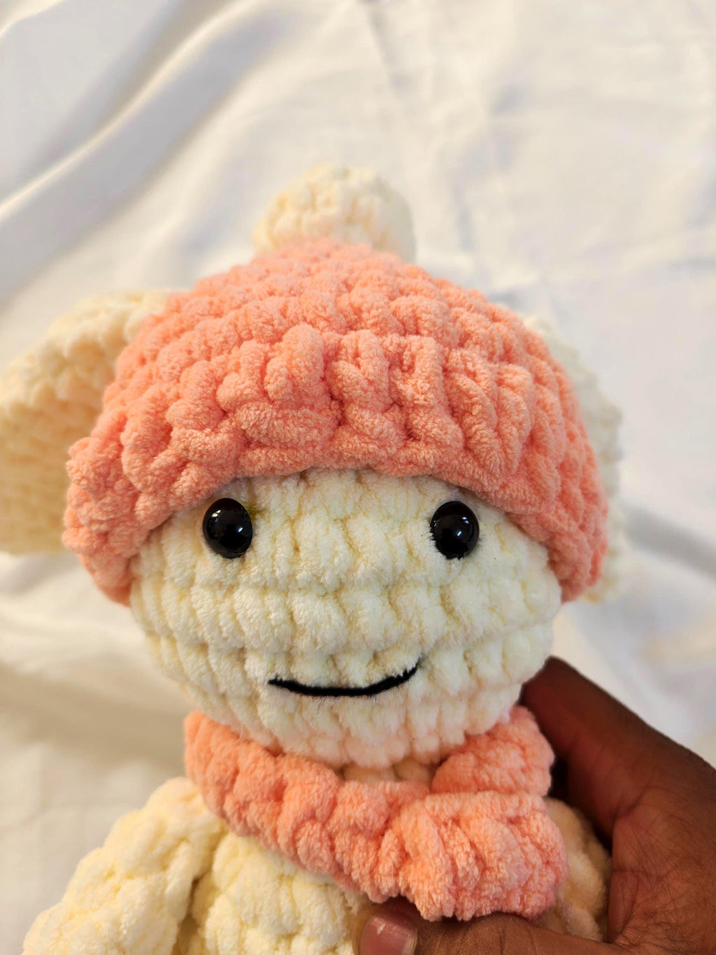 Crochet Bunny Toy | Soft Velvet Amigurumi Rabbit, Pink Hat Scarf (15 inches)