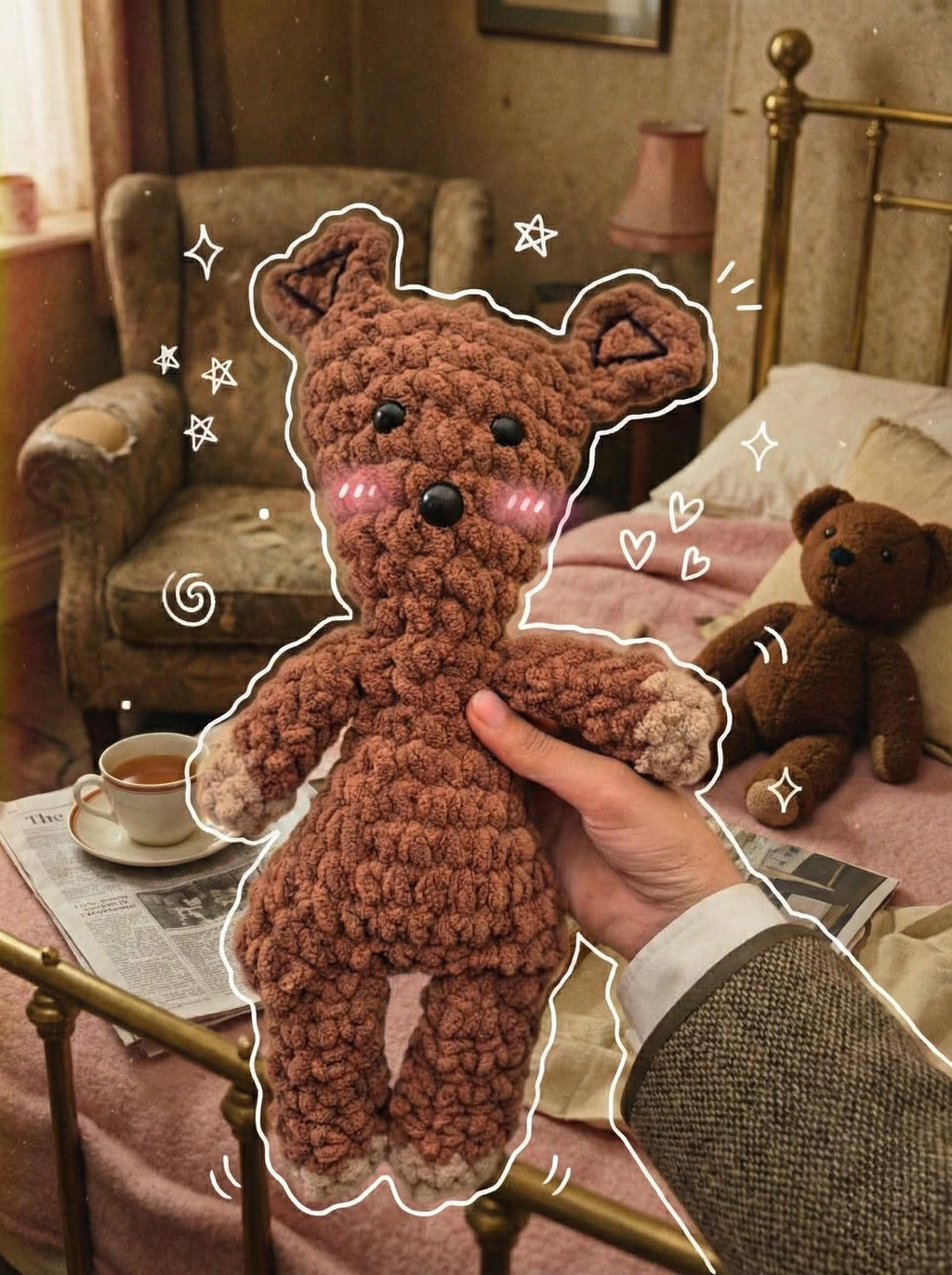 Crochet Teddy Bear Toy | Handmade Classic TV Bear Lookalike | Soft Stuffed Amigurumi Bear Doll | Baby Shower Gift  Kids Plush Christmas Gift