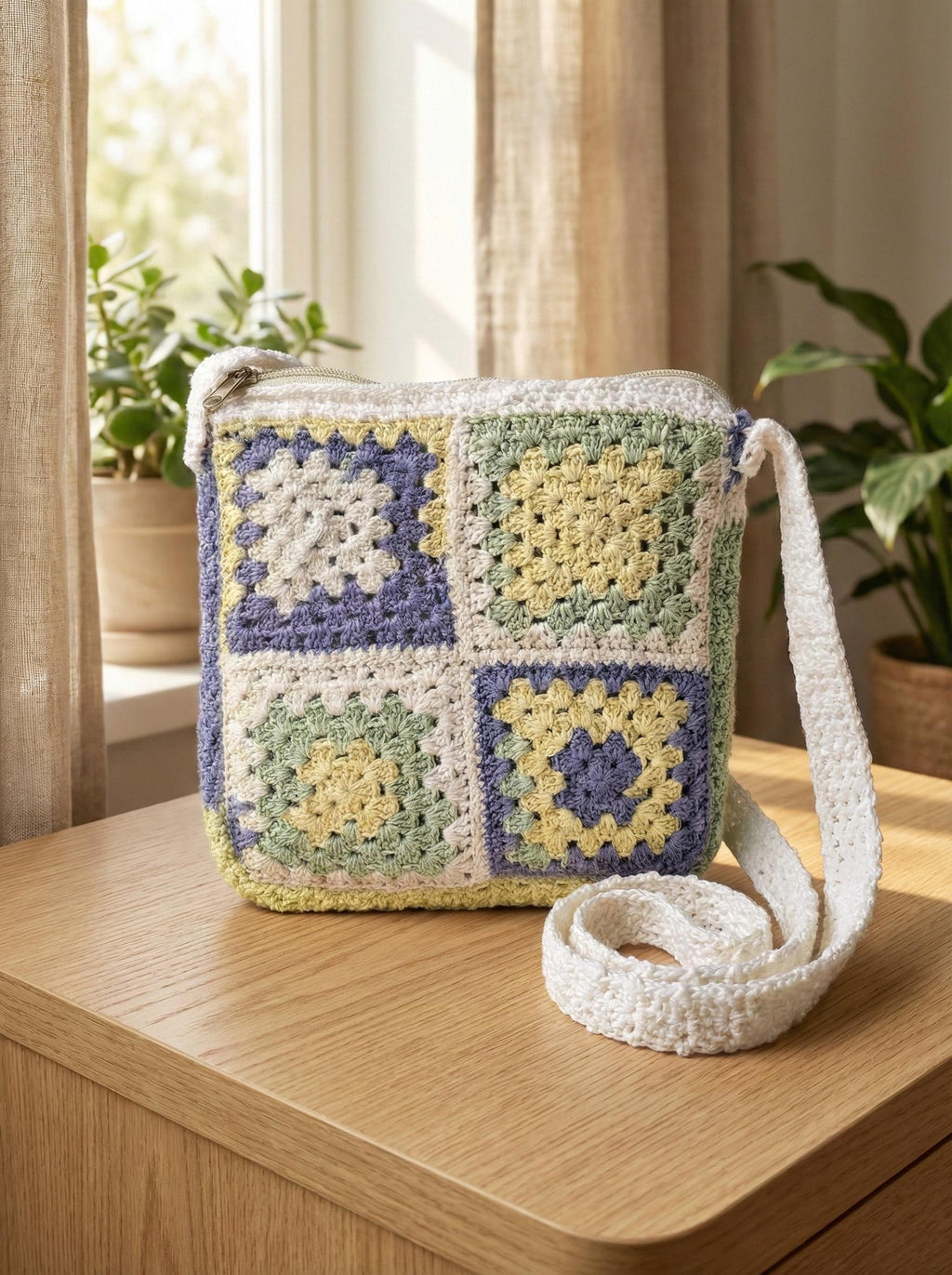 Handmade Crochet Granny Square Sling Bag | Y2K Boho Purse