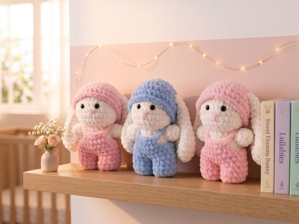 Crochet Dressed Bunny Doll | Handmade Amigurumi Rabbit | Soft Chenille Plush | Baby Shower Gift | Pink Blue | 12 Inch