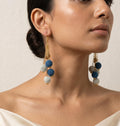 Teal White Crochet Ball Cluster Earrings | Gold Chain Tassel Boho Jewelry