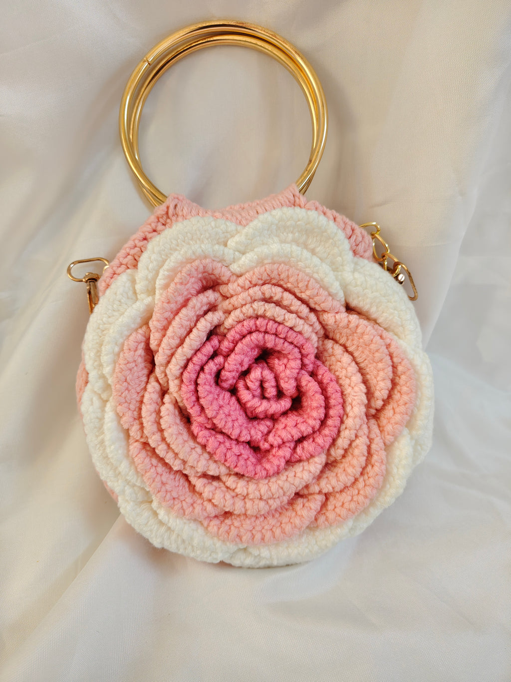 Crochet Rose Bag | Gold Ring Handle