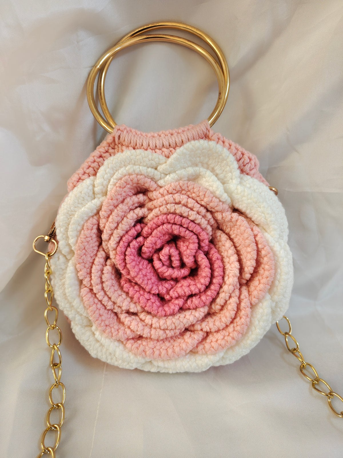 Crochet Rose Bag | Gold Ring Handle