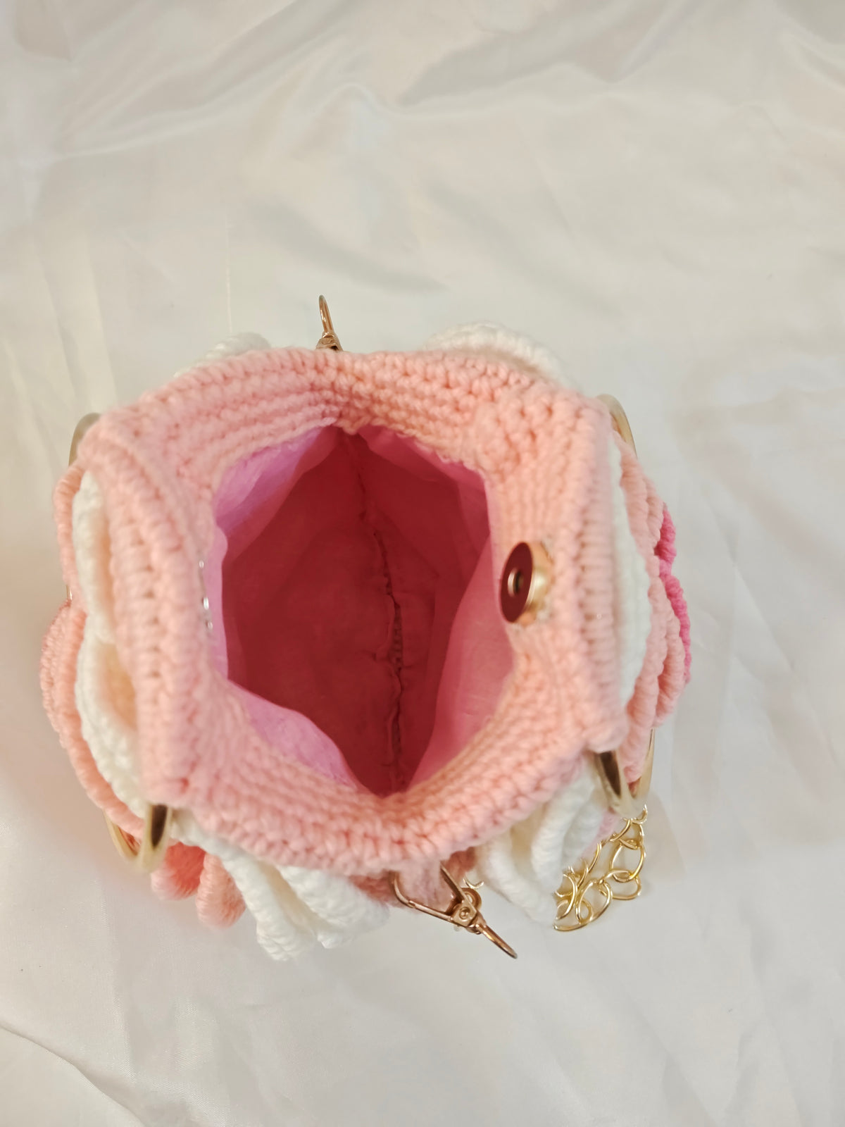 Crochet Rose Bag | Gold Ring Handle