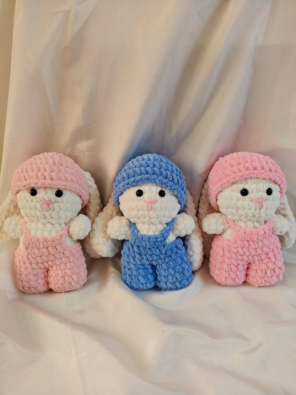Crochet Dressed Bunny Doll | Handmade Amigurumi Rabbit | Soft Chenille Plush | Baby Shower Gift | Pink Blue | 12 Inch