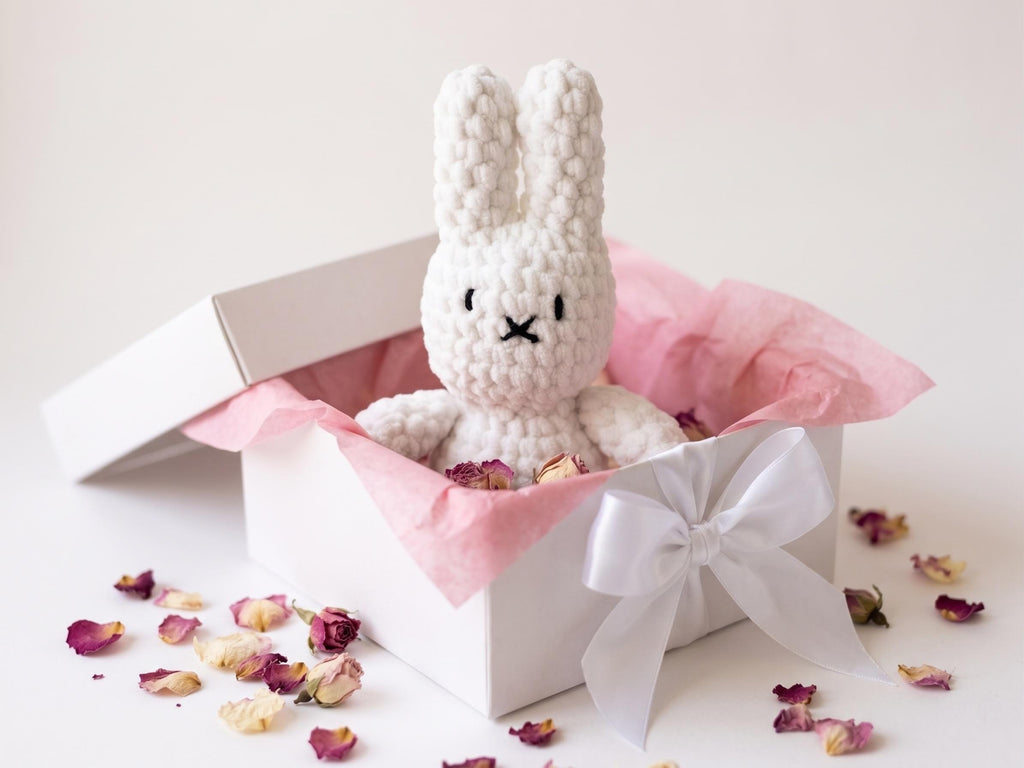 Crochet White Bunny Toy | Handmade Classic Storybook Rabbit | Soft Stuffed Amigurumi Bunny Doll | Baby Shower Gift Nursery Decor Kids Plush