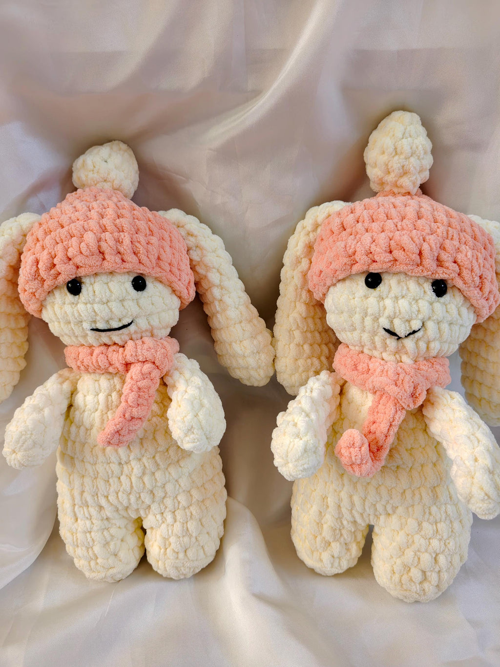Crochet Bunny Toy | Soft Velvet Amigurumi Rabbit, Pink Hat Scarf (15 inches)