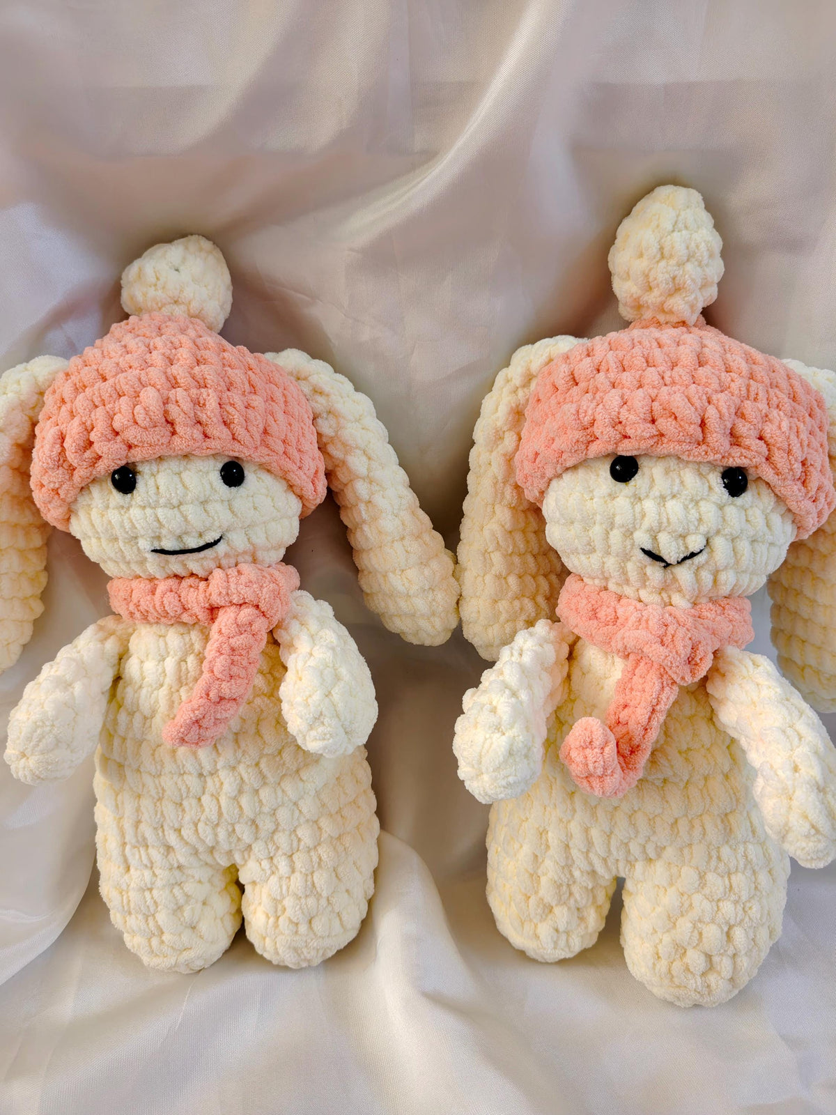 Crochet Bunny Toy | Soft Velvet Amigurumi Rabbit, Pink Hat Scarf (15 inches)