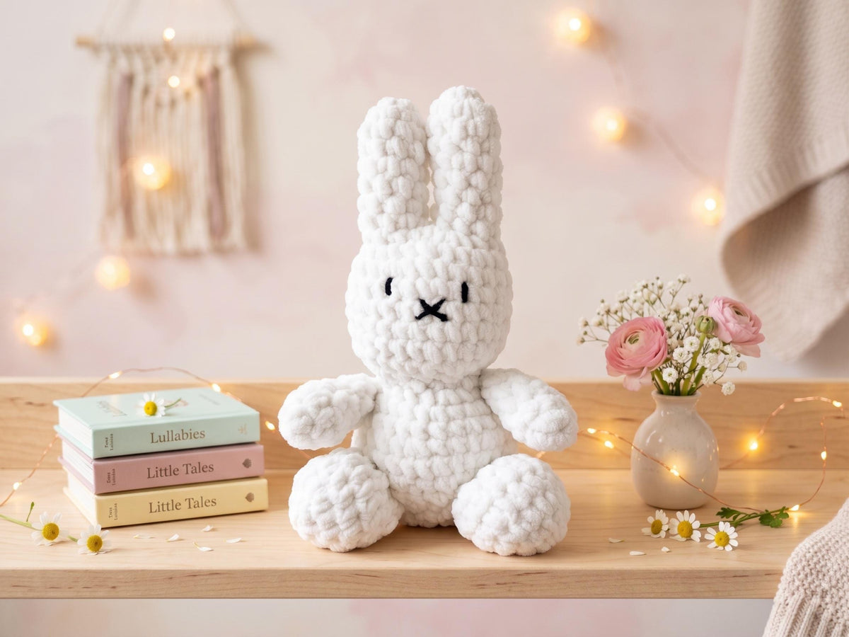 Crochet White Bunny Toy | Handmade Classic Storybook Rabbit | Soft Stuffed Amigurumi Bunny Doll | Baby Shower Gift Nursery Decor Kids Plush