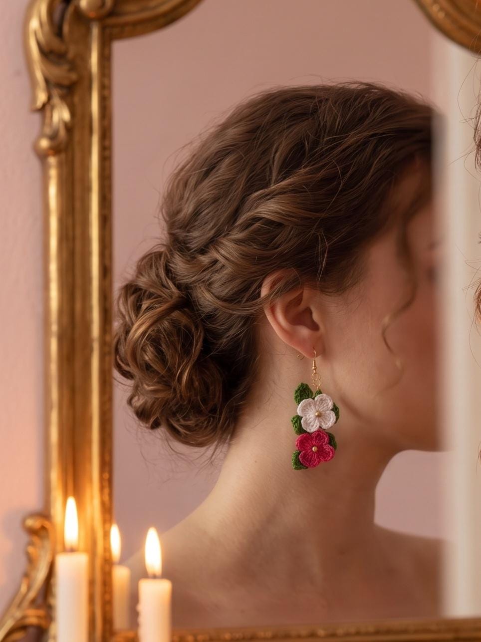 Crochet Flower Earrings | Handmade Floral Dangle Earrings | Boho Cottagecore Jewelry | Gift for Her | Pink White | Handmade in India