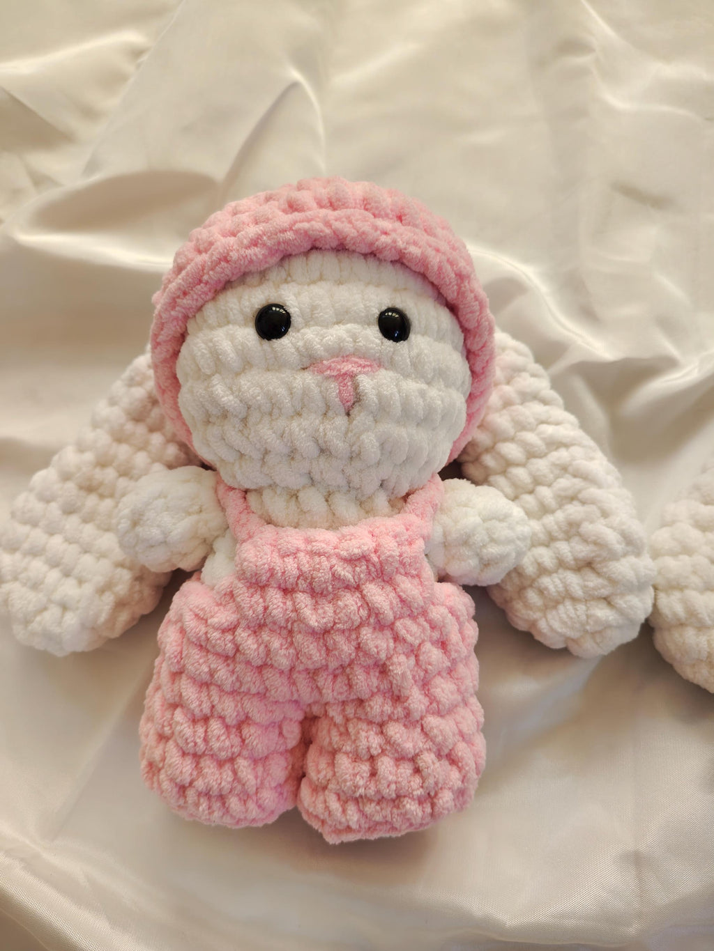 Crochet Dressed Bunny Doll | Handmade Amigurumi Rabbit | Soft Chenille Plush | Baby Shower Gift | Pink Blue | 12 Inch