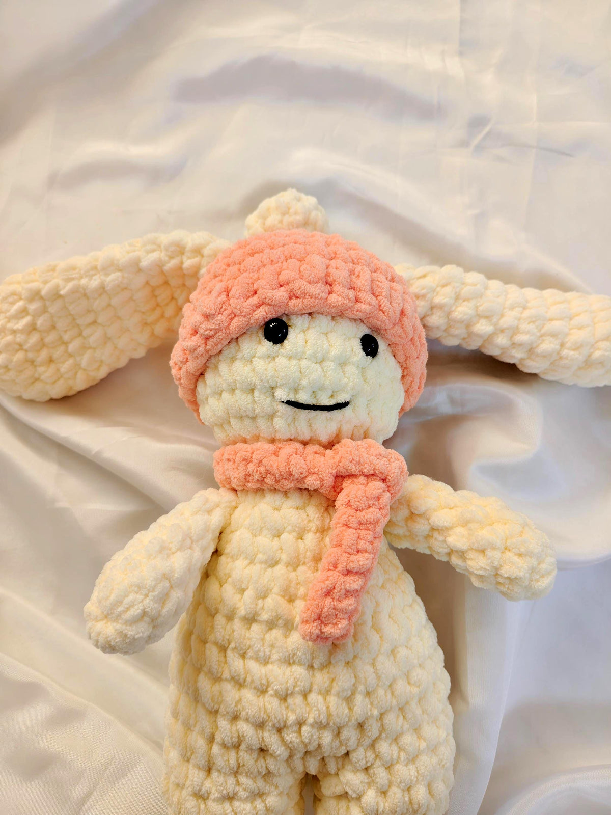 Crochet Bunny Toy | Soft Velvet Amigurumi Rabbit, Pink Hat Scarf (15 inches)