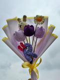 Crochet Bouquet: Handmade Yarn Tulips, Daisy, Bunny, Custom Initial
