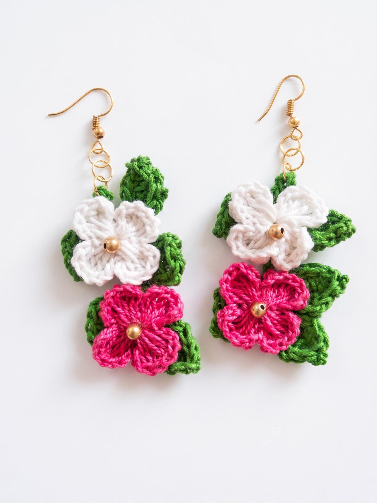 Crochet Flower Earrings | Handmade Floral Dangle Earrings | Boho Cottagecore Jewelry | Gift for Her | Pink White | Handmade in India